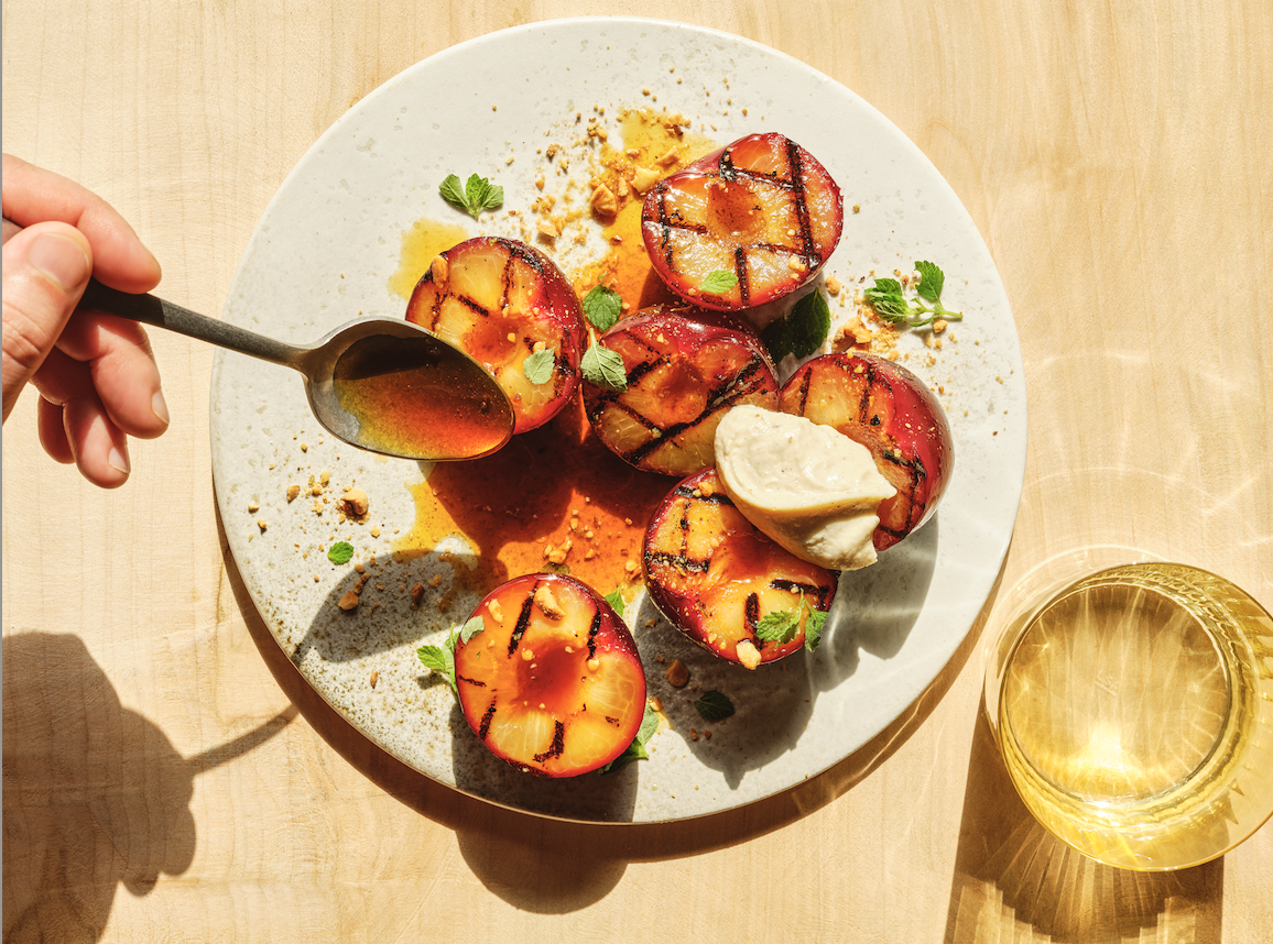 Courtesy Grilled Plums with Spiced Mascarpone Recipe Photo