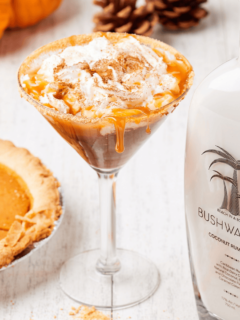 Close up of Bushwacker Pumpkin Pie cocktail in a martini glass