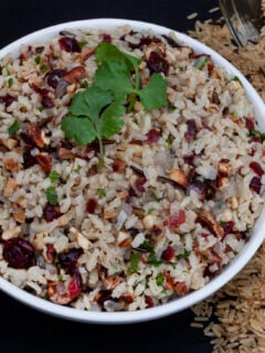 Delicious and healthy Wild rice pilaf with cranberries and pecan nuts